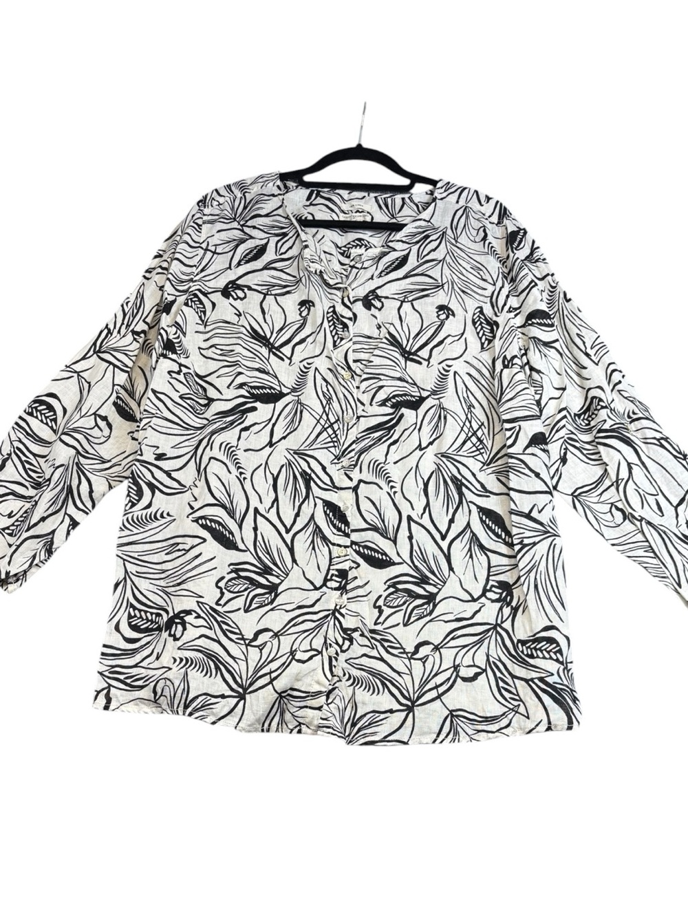 Christian Siriano NY 100% Linen Leaf Print Button Front Blouse 2X EUC